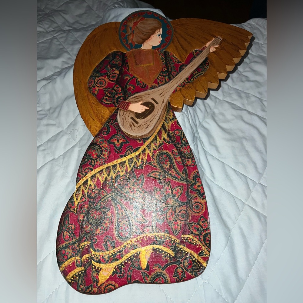 Hand Crafted Paper Marché And Wood Angel